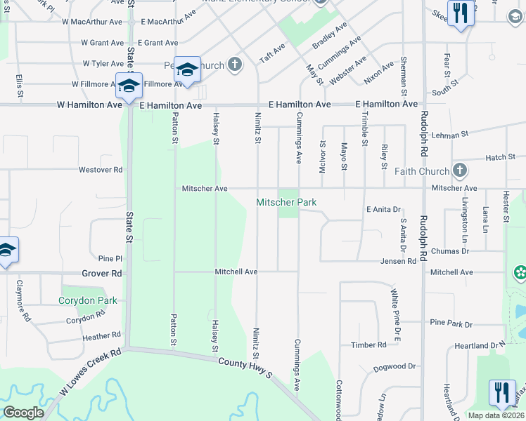 map of restaurants, bars, coffee shops, grocery stores, and more near 3535 Nimitz Street in Eau Claire