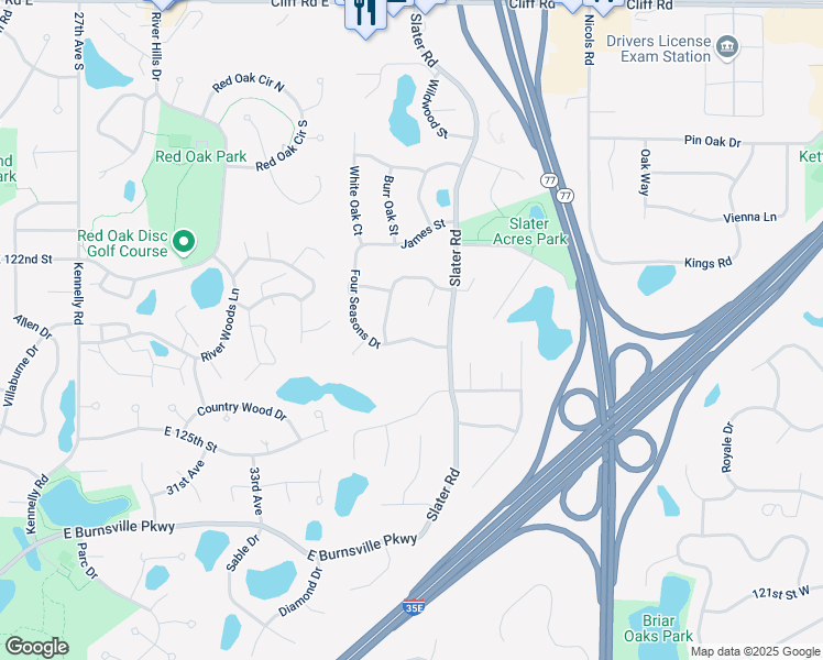 map of restaurants, bars, coffee shops, grocery stores, and more near 4860 Four Seasons Drive in Eagan