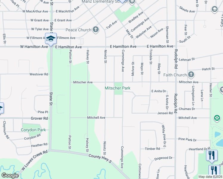 map of restaurants, bars, coffee shops, grocery stores, and more near 3535 Nimitz Street in Eau Claire