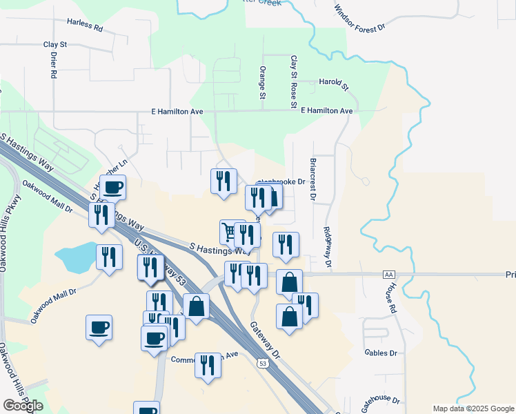map of restaurants, bars, coffee shops, grocery stores, and more near 3529 Gateway Drive in Eau Claire