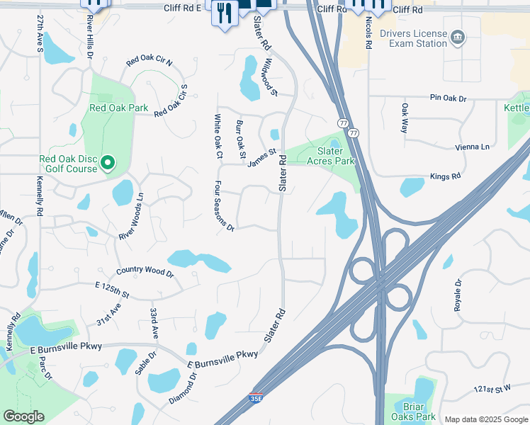 map of restaurants, bars, coffee shops, grocery stores, and more near 4860 Four Seasons Drive in Eagan