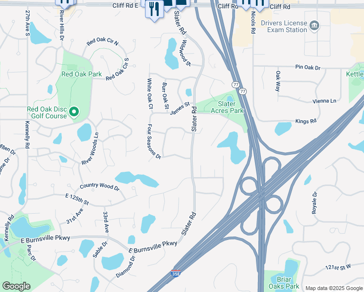 map of restaurants, bars, coffee shops, grocery stores, and more near 4860 Four Seasons Drive in Eagan