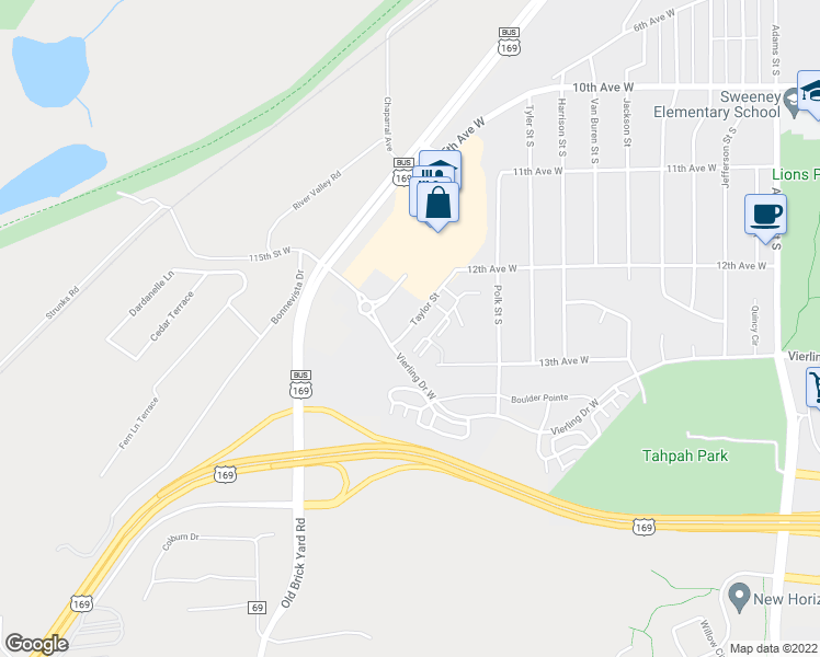 map of restaurants, bars, coffee shops, grocery stores, and more near 1206 Taylor Street in Shakopee