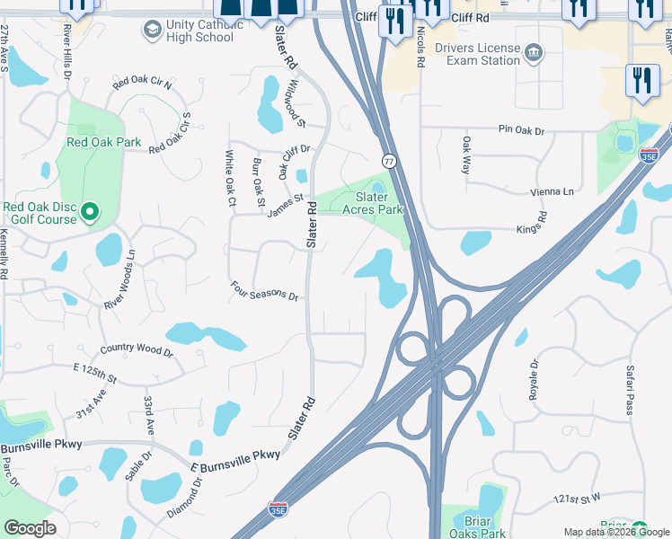 map of restaurants, bars, coffee shops, grocery stores, and more near 2270 James Court in Eagan