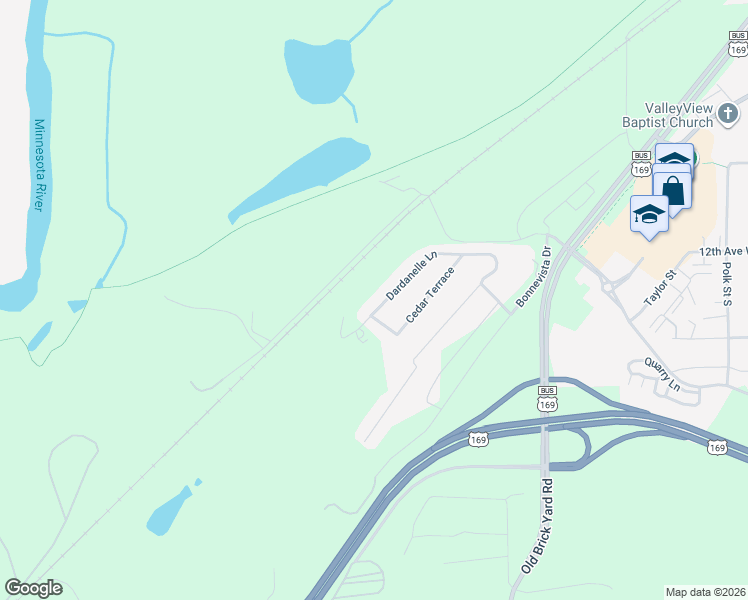 map of restaurants, bars, coffee shops, grocery stores, and more near 648 Dardanelle Lane in Shakopee