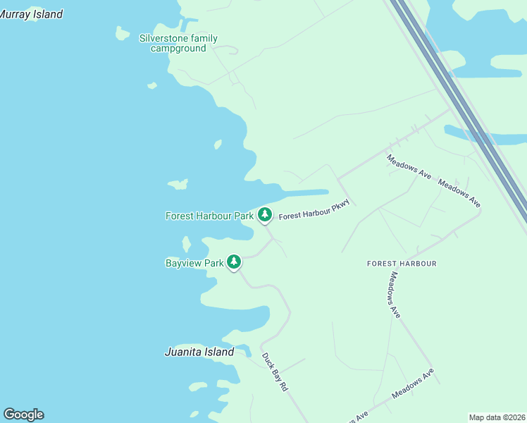 map of restaurants, bars, coffee shops, grocery stores, and more near 130 Forest Harbour Parkway in Waubaushene