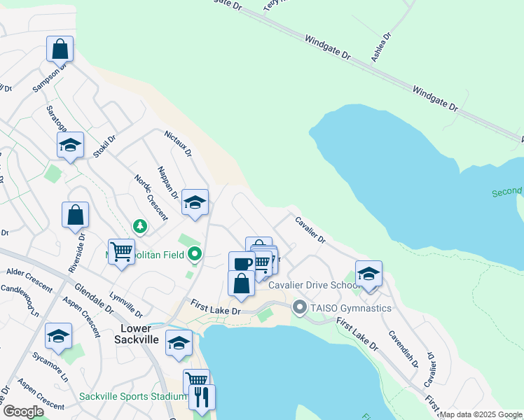 map of restaurants, bars, coffee shops, grocery stores, and more near 116 Phoenix Crescent in Lower Sackville