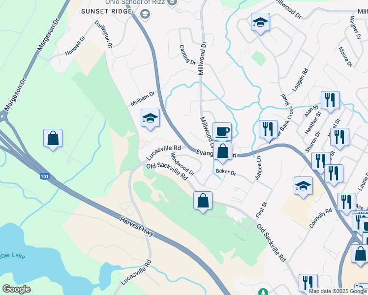 map of restaurants, bars, coffee shops, grocery stores, and more near 5 Lucasville Road in Lower Sackville