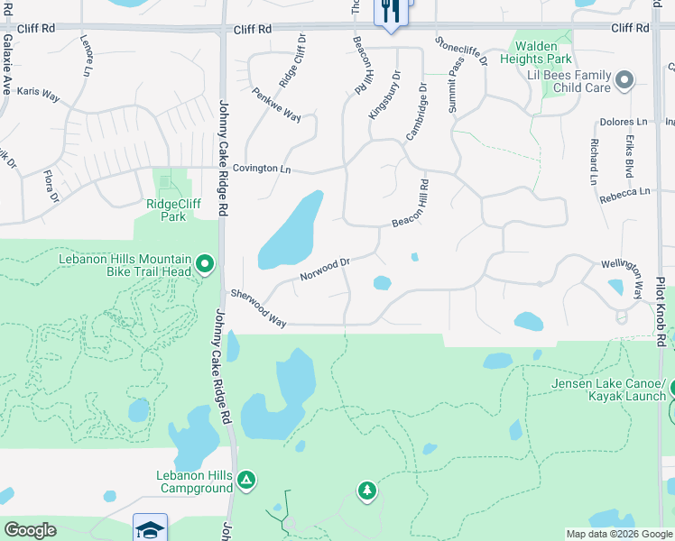 map of restaurants, bars, coffee shops, grocery stores, and more near 1609 Norwood Drive in Eagan