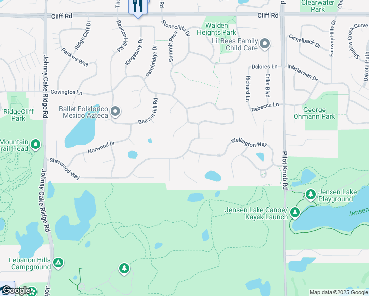 map of restaurants, bars, coffee shops, grocery stores, and more near 1525 Sherwood Way in Eagan