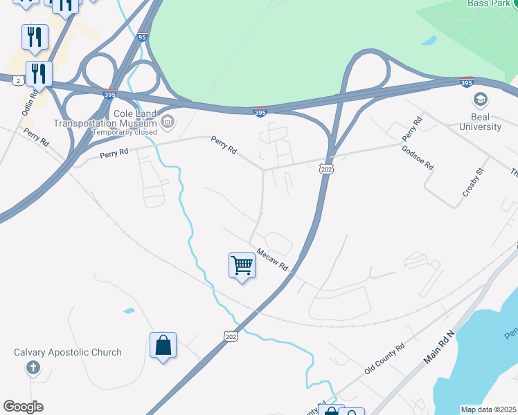 map of restaurants, bars, coffee shops, grocery stores, and more near 70 Mecaw Road in Hampden