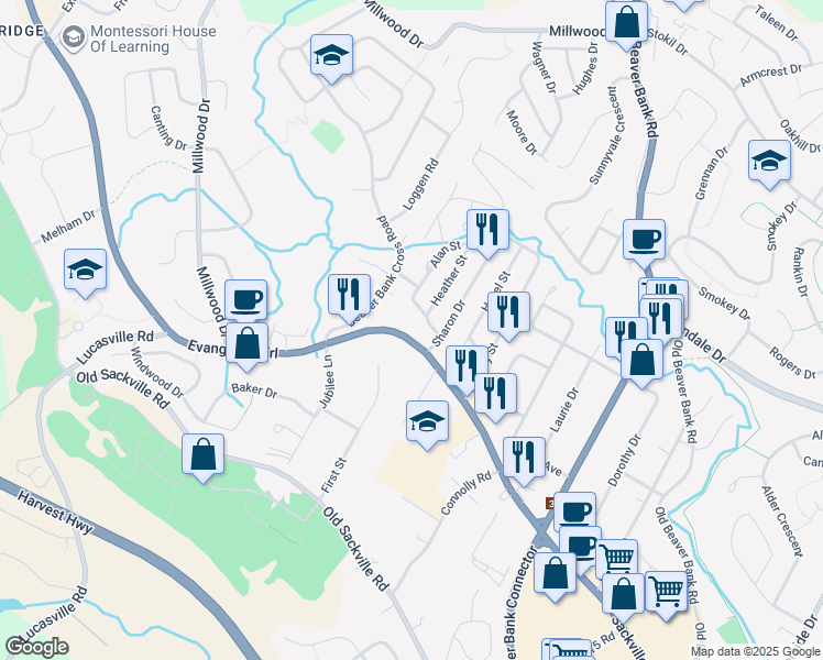 map of restaurants, bars, coffee shops, grocery stores, and more near 1029 Sackville Drive in Middle Sackville