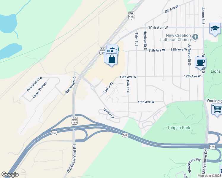 map of restaurants, bars, coffee shops, grocery stores, and more near 1259 Taylor Street in Shakopee