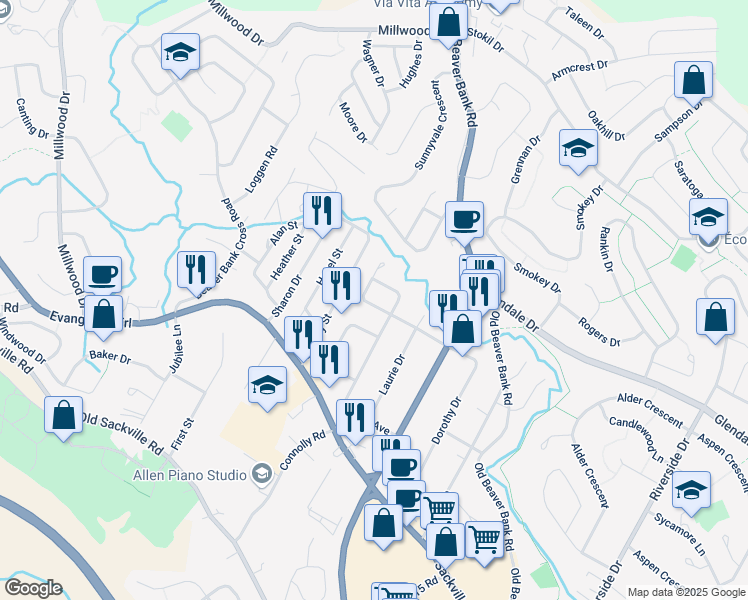 map of restaurants, bars, coffee shops, grocery stores, and more near 89 Gloria Avenue in Lower Sackville