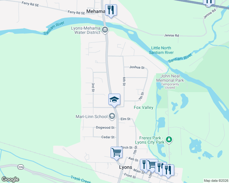 map of restaurants, bars, coffee shops, grocery stores, and more near 941 6th Street in Lyons