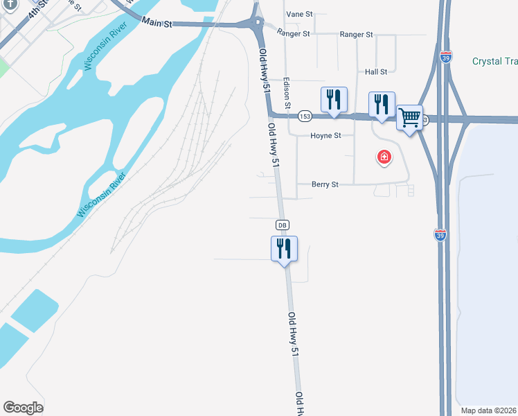 map of restaurants, bars, coffee shops, grocery stores, and more near 444 Lire Street in Mosinee