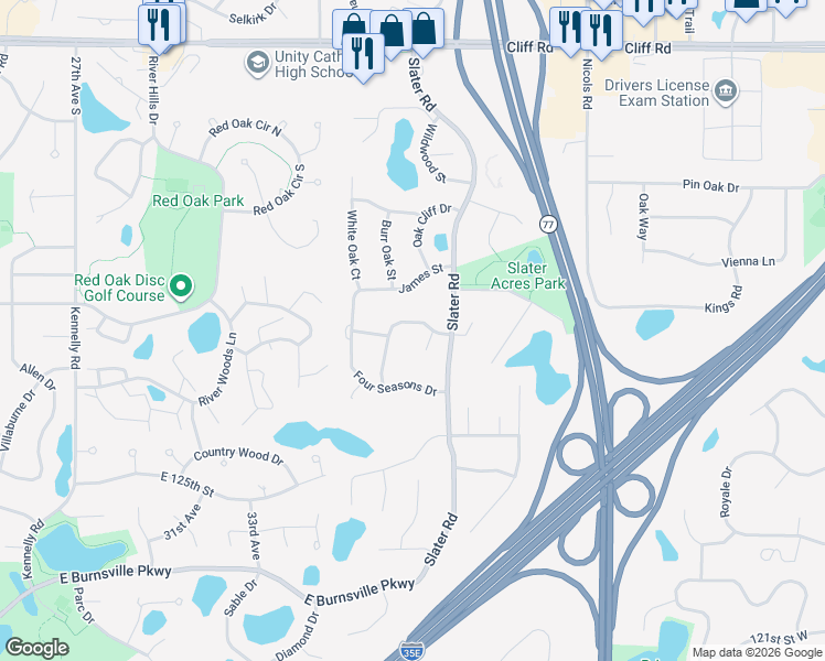 map of restaurants, bars, coffee shops, grocery stores, and more near 2238 Whispering Trail in Eagan