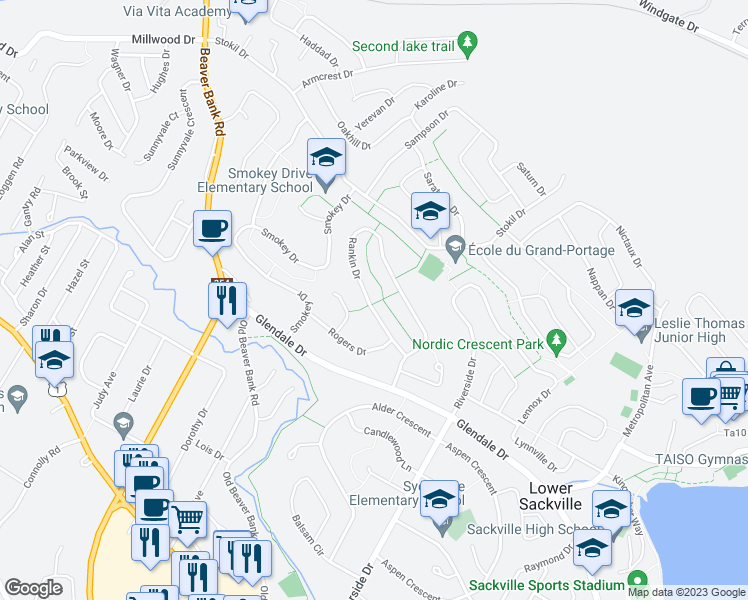map of restaurants, bars, coffee shops, grocery stores, and more near 192 Rankin Drive in Lower Sackville