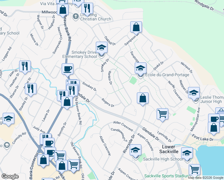 map of restaurants, bars, coffee shops, grocery stores, and more near 187 Rankin Drive in Lower Sackville