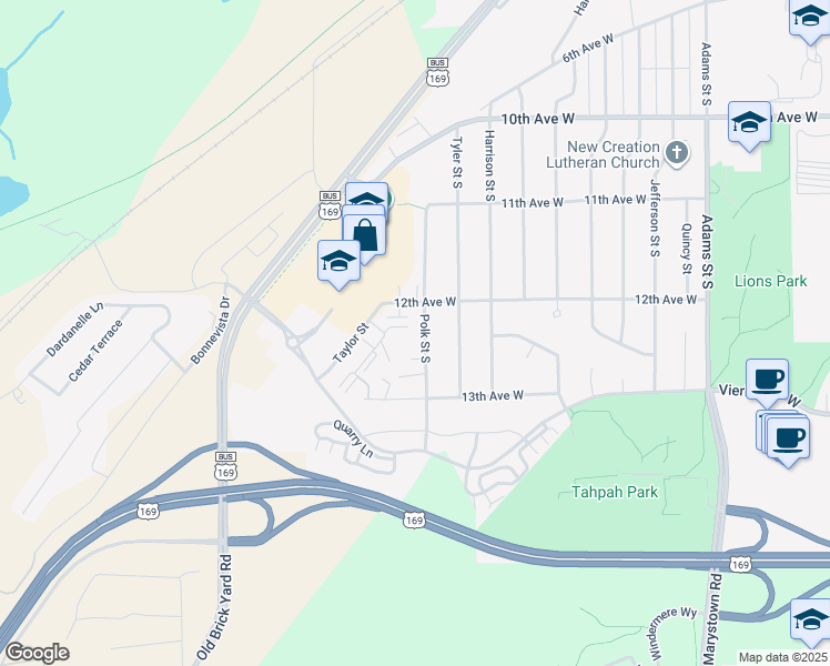 map of restaurants, bars, coffee shops, grocery stores, and more near 1220 Polk Street South in Shakopee