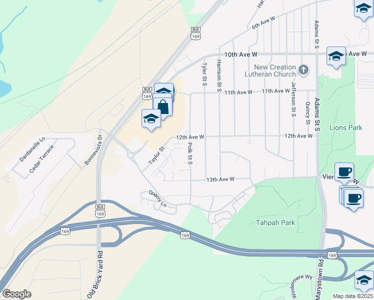 map of restaurants, bars, coffee shops, grocery stores, and more near 1220 Polk Street South in Shakopee