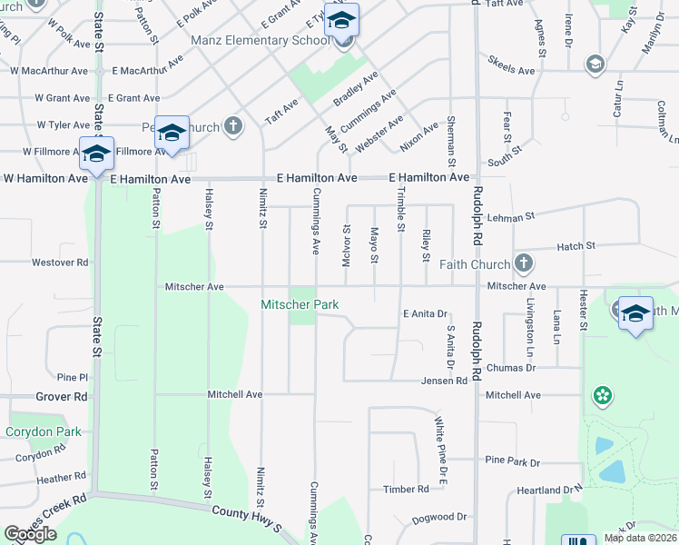 map of restaurants, bars, coffee shops, grocery stores, and more near 3450 McIvor Street in Eau Claire