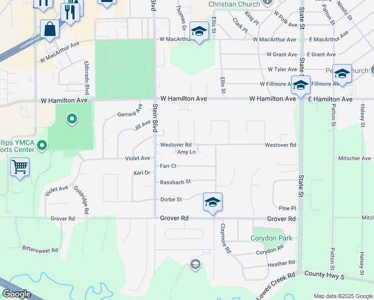 map of restaurants, bars, coffee shops, grocery stores, and more near 656 Amy Lane in Eau Claire