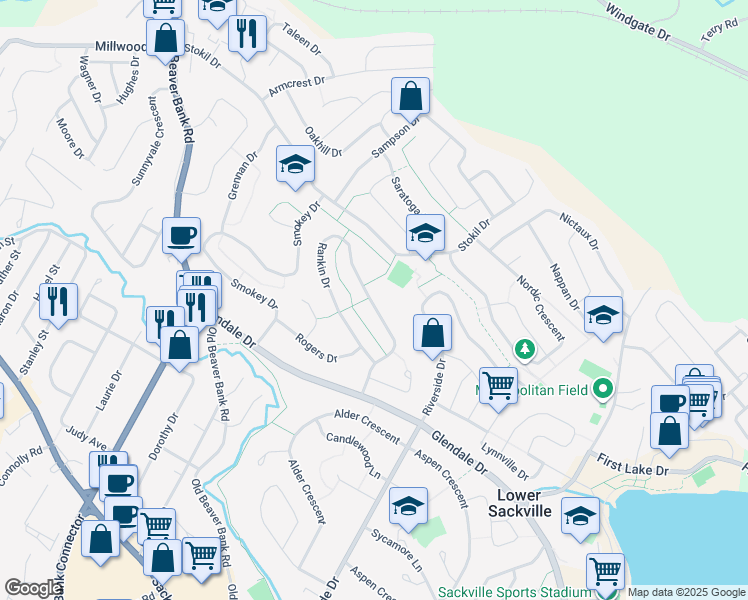 map of restaurants, bars, coffee shops, grocery stores, and more near 79 Rankin Drive in Lower Sackville