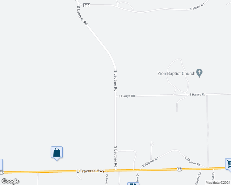 map of restaurants, bars, coffee shops, grocery stores, and more near South Lautner Road in Traverse City