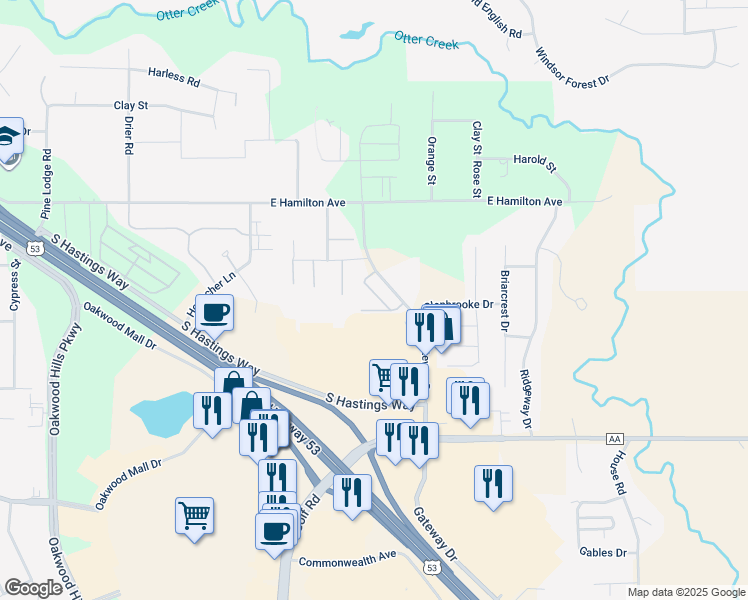 map of restaurants, bars, coffee shops, grocery stores, and more near 4851 Southridge Court in Eau Claire