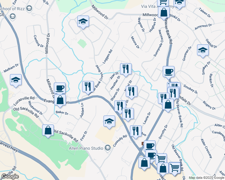 map of restaurants, bars, coffee shops, grocery stores, and more near 5 Heather Street in Middle Sackville