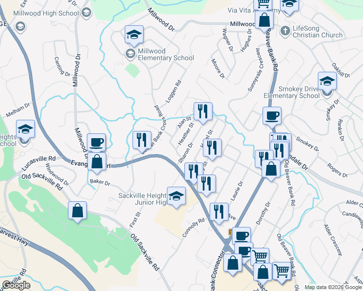 map of restaurants, bars, coffee shops, grocery stores, and more near 9 Heather Street in Middle Sackville