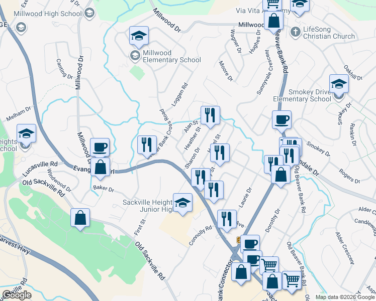 map of restaurants, bars, coffee shops, grocery stores, and more near 9 Heather Street in Middle Sackville