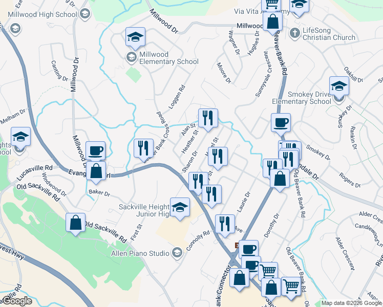 map of restaurants, bars, coffee shops, grocery stores, and more near 14 Sharon Drive in Middle Sackville