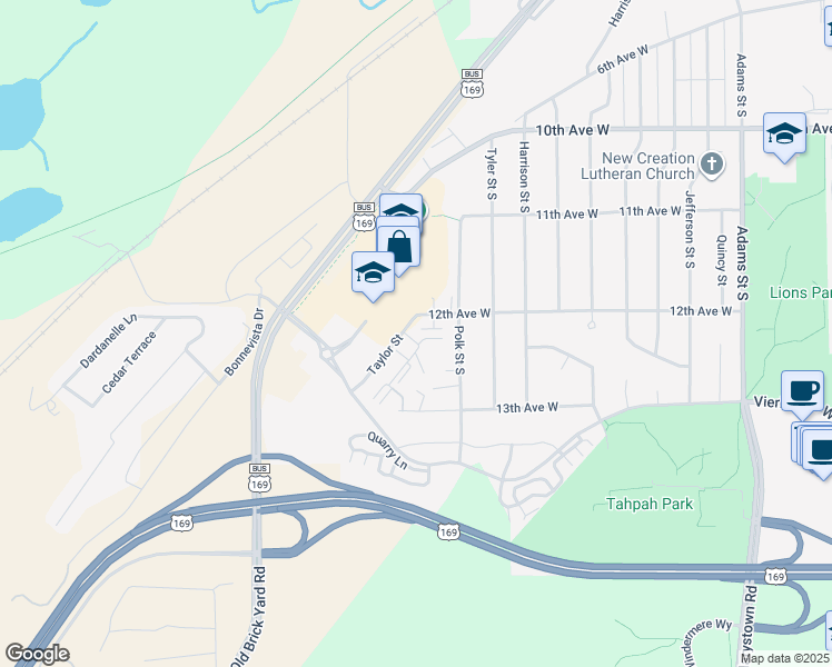 map of restaurants, bars, coffee shops, grocery stores, and more near 1217 Taylor Street in Shakopee