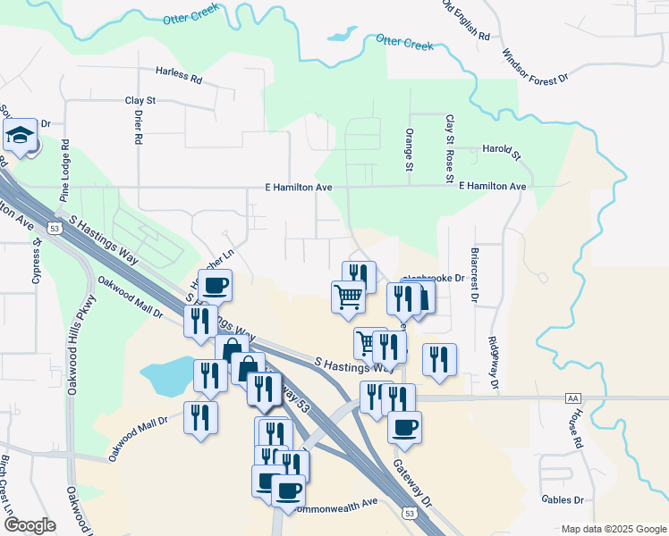map of restaurants, bars, coffee shops, grocery stores, and more near 4851 Southridge Court in Eau Claire
