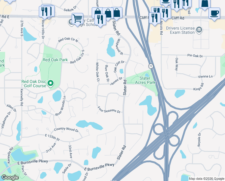 map of restaurants, bars, coffee shops, grocery stores, and more near 2238 Whispering Trail in Eagan