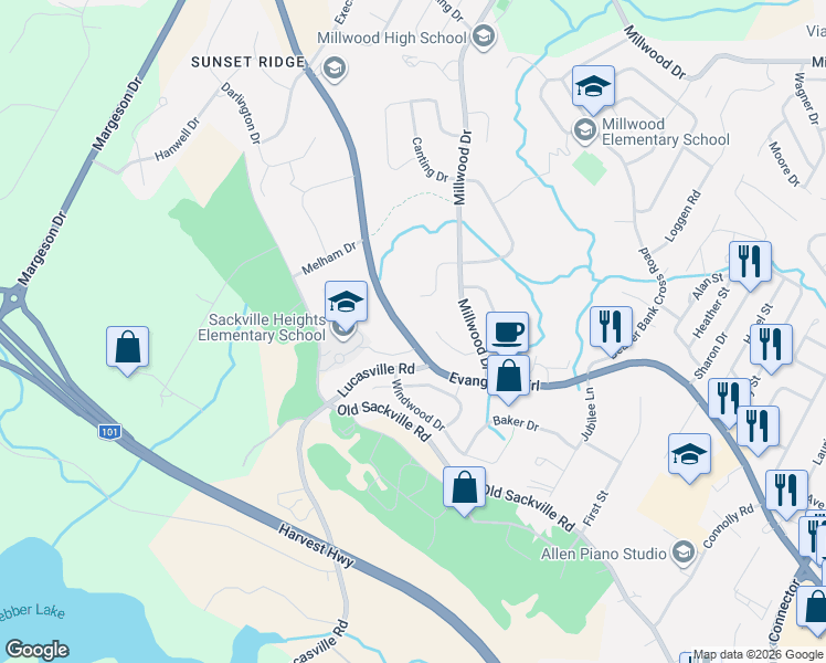 map of restaurants, bars, coffee shops, grocery stores, and more near 1211 Sackville Drive in Middle Sackville