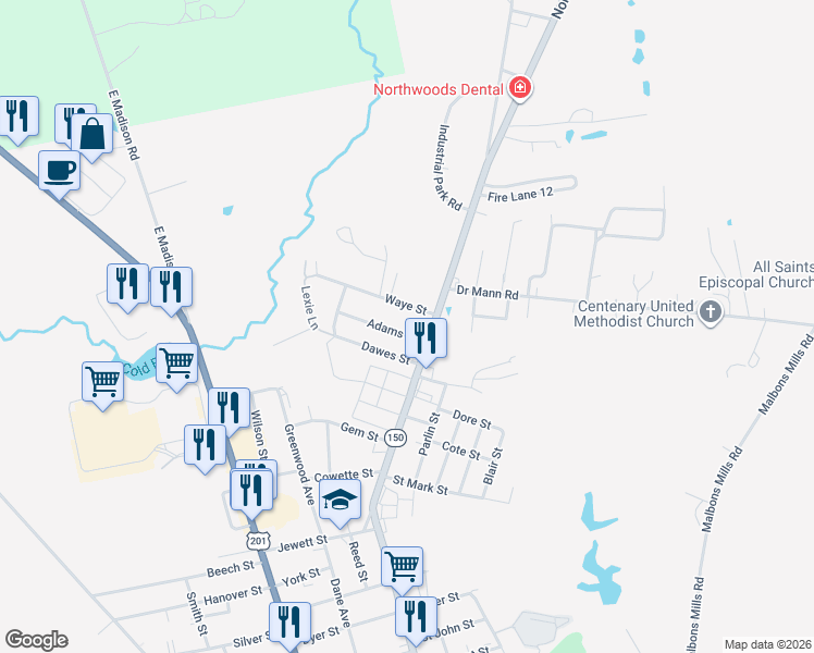 map of restaurants, bars, coffee shops, grocery stores, and more near 224 North Avenue in Skowhegan