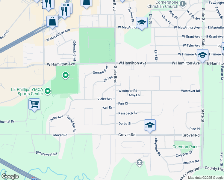 map of restaurants, bars, coffee shops, grocery stores, and more near 3396 Stein Boulevard in Eau Claire