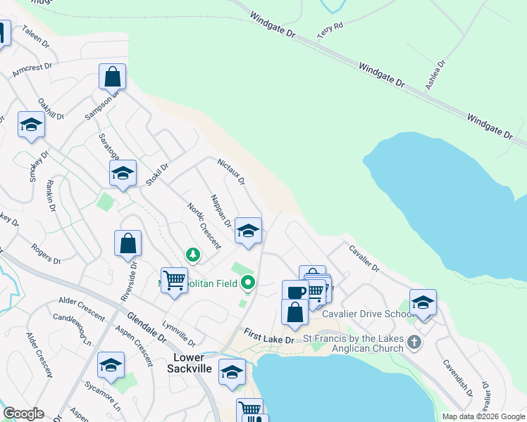 map of restaurants, bars, coffee shops, grocery stores, and more near 122 Nictaux Drive in Lower Sackville