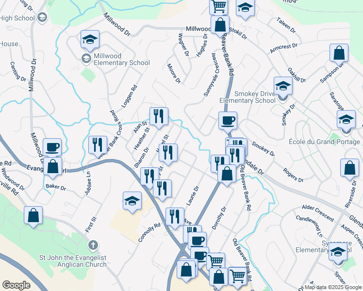 map of restaurants, bars, coffee shops, grocery stores, and more near 124 Gloria Court in Lower Sackville