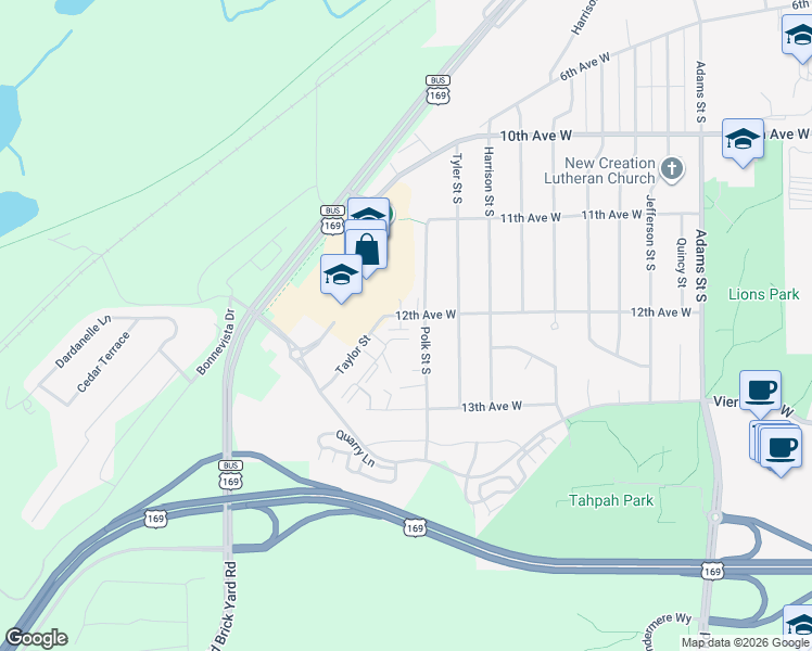 map of restaurants, bars, coffee shops, grocery stores, and more near 1220 Polk Street South in Shakopee