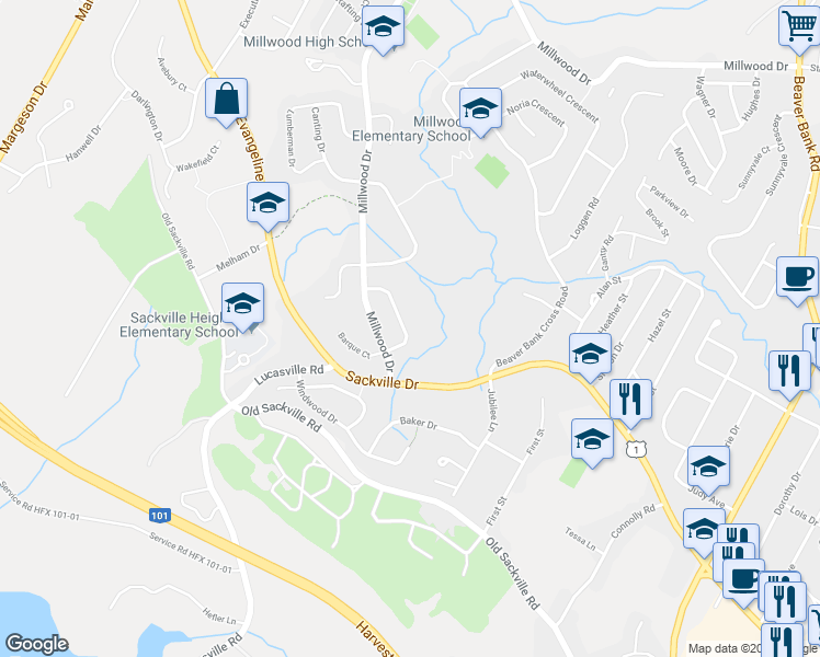 map of restaurants, bars, coffee shops, grocery stores, and more near 25 Kindling Crescent in Middle Sackville