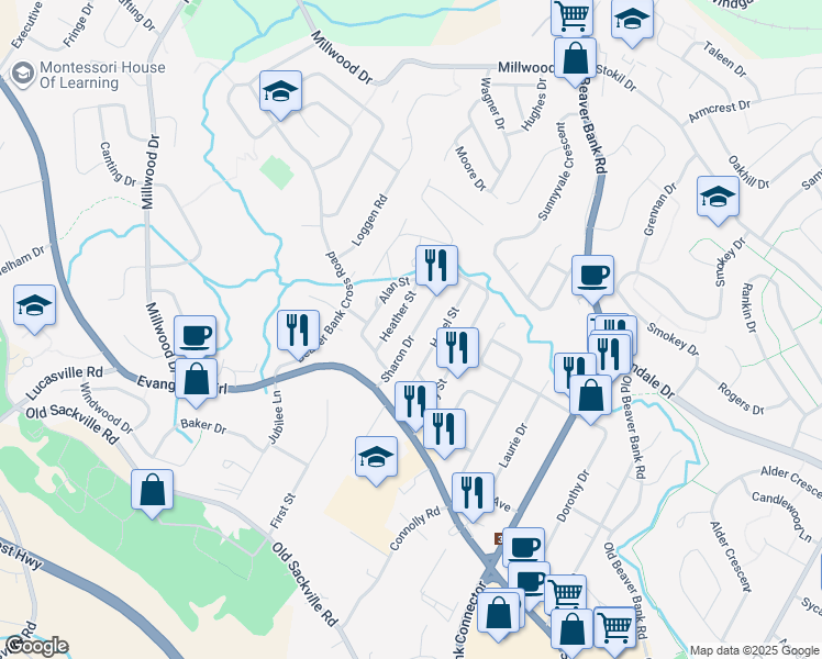 map of restaurants, bars, coffee shops, grocery stores, and more near 22 Sharon Drive in Middle Sackville
