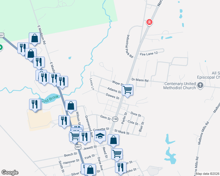 map of restaurants, bars, coffee shops, grocery stores, and more near 20 Adams Street in Skowhegan