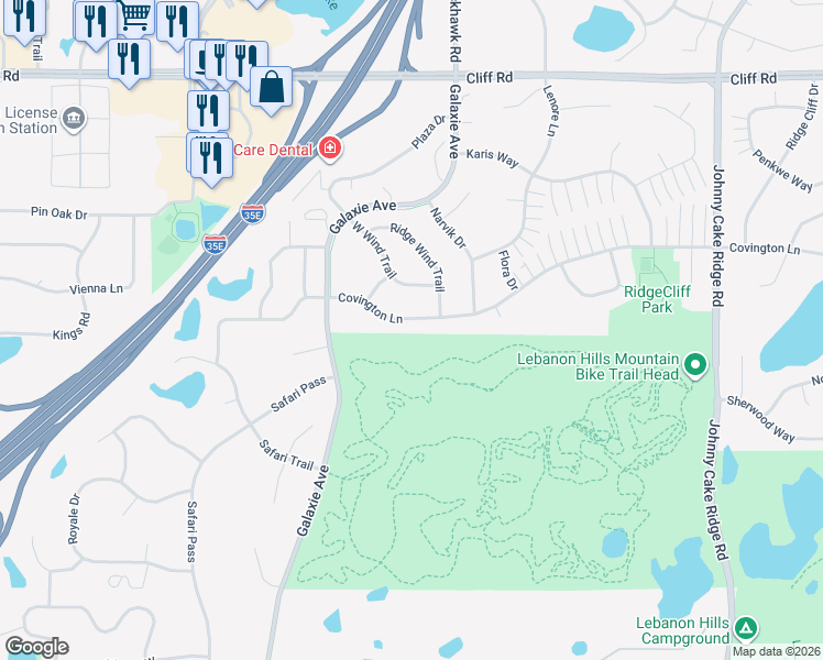 map of restaurants, bars, coffee shops, grocery stores, and more near 1871 Covington Lane in Eagan
