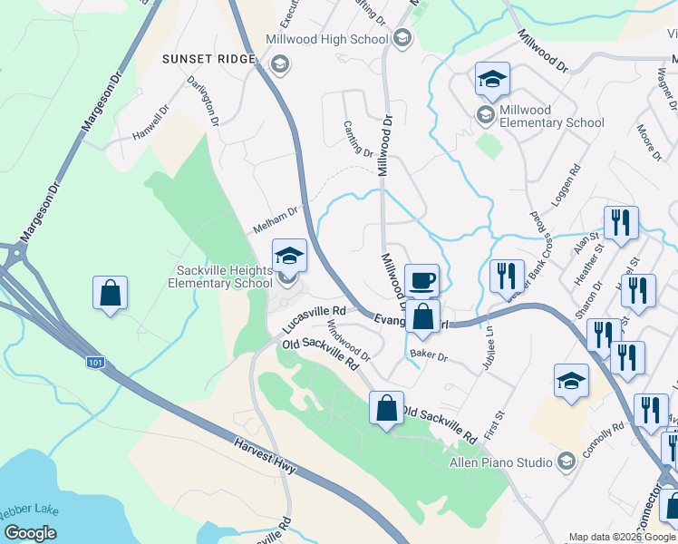 map of restaurants, bars, coffee shops, grocery stores, and more near 1219 Sackville Drive in Middle Sackville