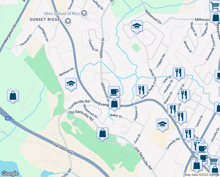 map of restaurants, bars, coffee shops, grocery stores, and more near 34 Kindling Crescent in Middle Sackville
