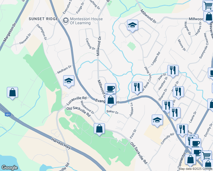 map of restaurants, bars, coffee shops, grocery stores, and more near 34 Kindling Crescent in Middle Sackville